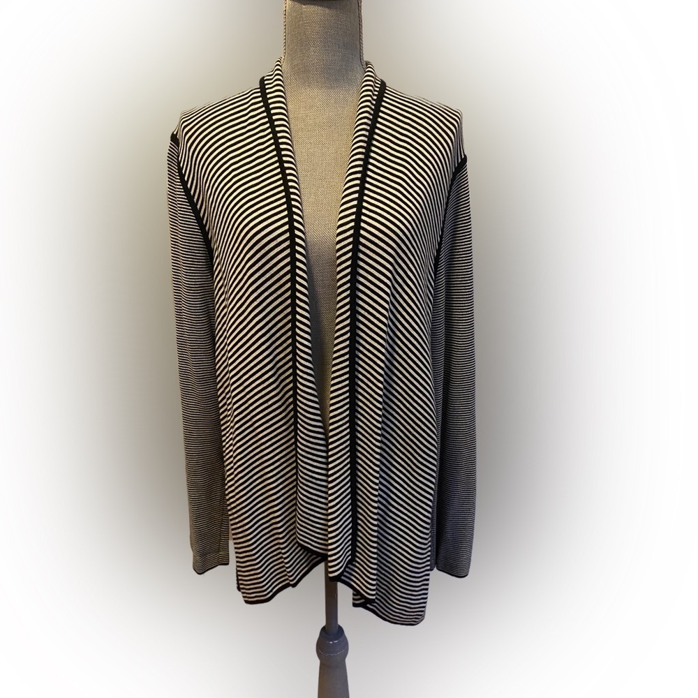 Talbots Open Front Striped Cardigan, Size L, Black and White